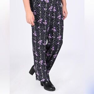 Anthropologie Floral Print Soft High Rise Pant Women's Black and Purple Pattern